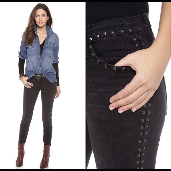 Current/Elliott Studded Crop Skinny in Night - Picture 2 of 7